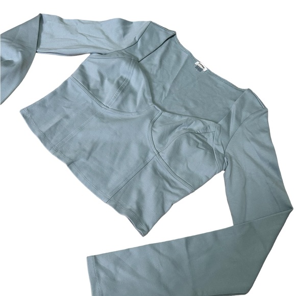 Garage Slate Blue Cropped Long Sleeve Shirt with Corset Illusion - Picture 3 of 8